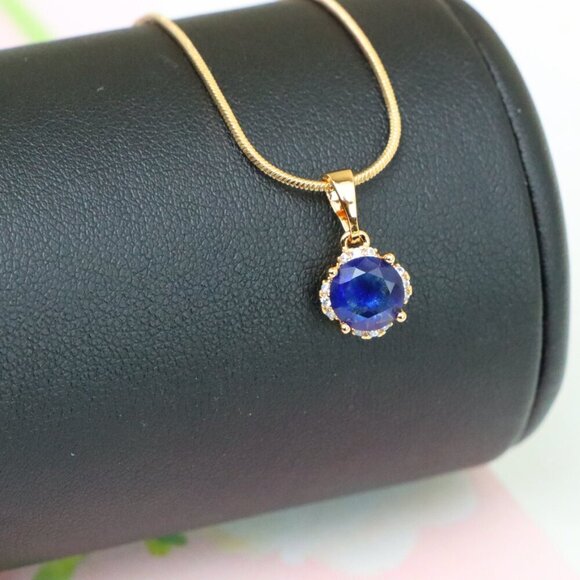 "Elegant Round Blue Gemstone Pendant in Rose Gold, XPPT1324 - Picture 13 of 13